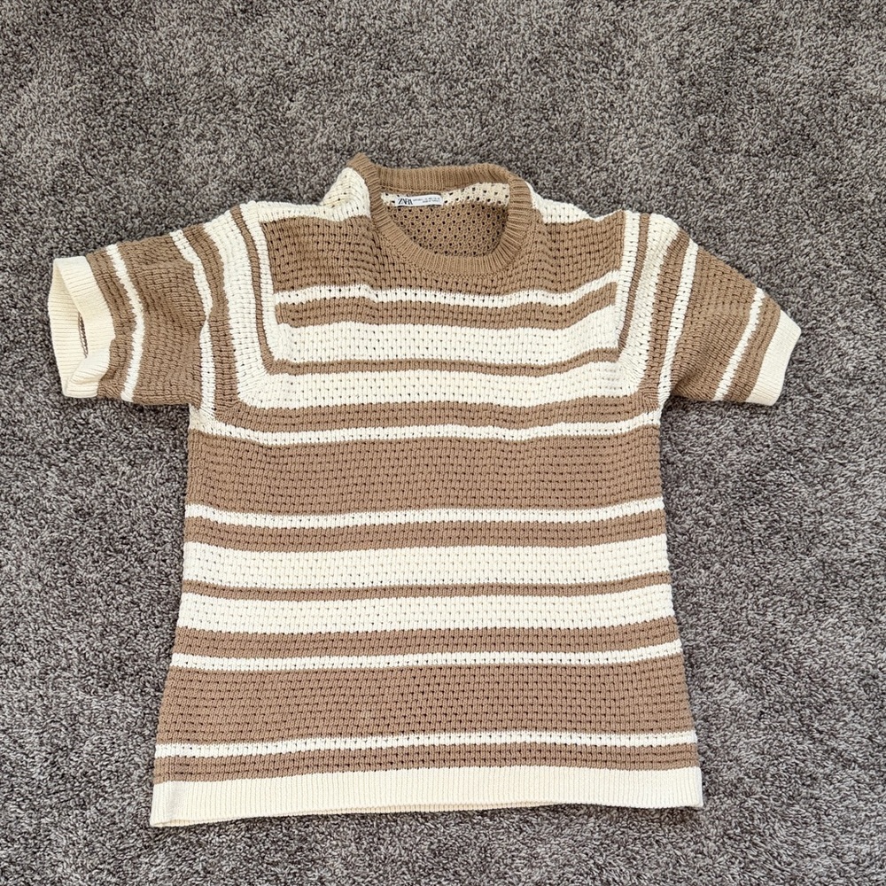 Zara Brown and Cream Striped Tee